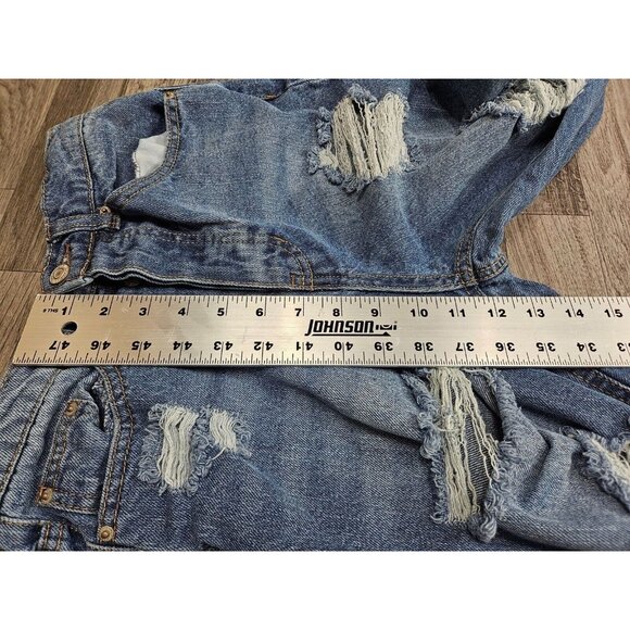 Vanilla Star Juniors Size 3 Distressed Straight Leg Button Fly Denim Blue Jeans - Picture 11 of 12